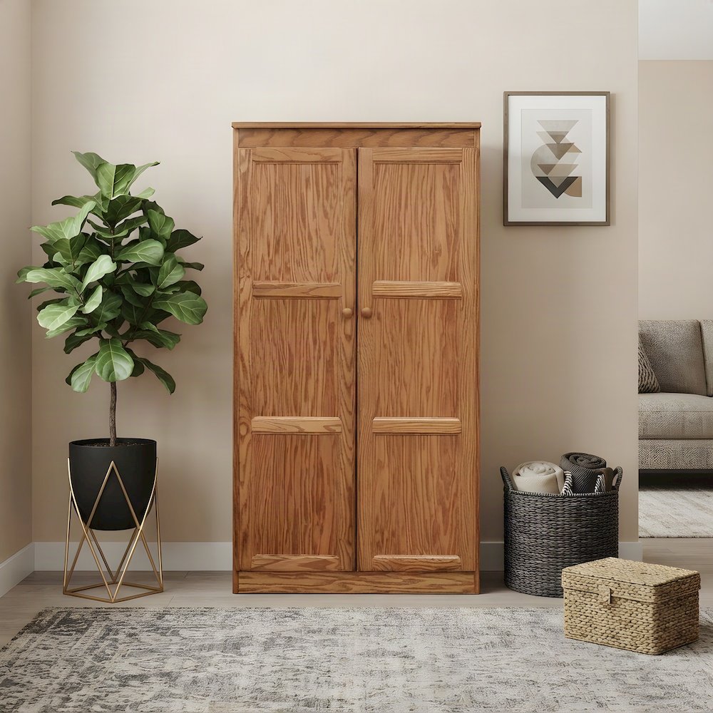 Wood-Finish Storage Cabinet with 4 Shelves and Self-Closing Hinges