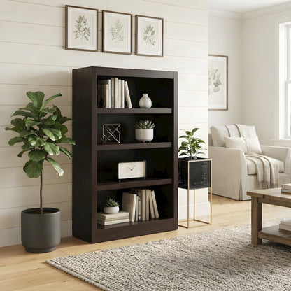 Engineered Wood Single Wide Bookcase with 4 Shelves, Open Storage, Espresso