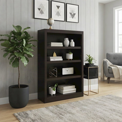 Engineered Wood Single Wide Bookcase with 4 Shelves, Open Storage, Espresso