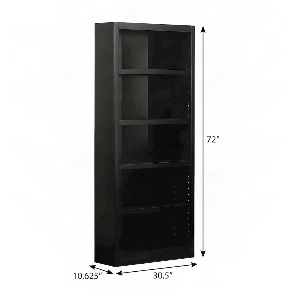 Wood Single Wide Bookcase, 5 Shelves with 70 lb Shelf Capacity, Espresso