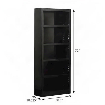 Wood Single Wide Bookcase, 5 Shelves with 70 lb Shelf Capacity, Espresso