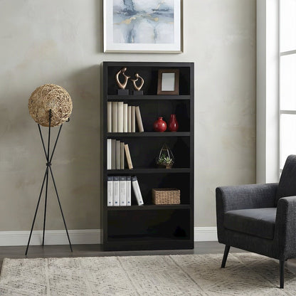 Wood Single Wide Bookcase, 5 Shelves with 70 lb Shelf Capacity, Espresso
