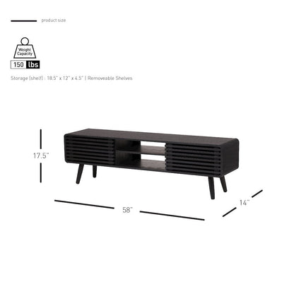 Wilson Slat Low TV Stand - 58"W x 14"D x 17.5"H - Black