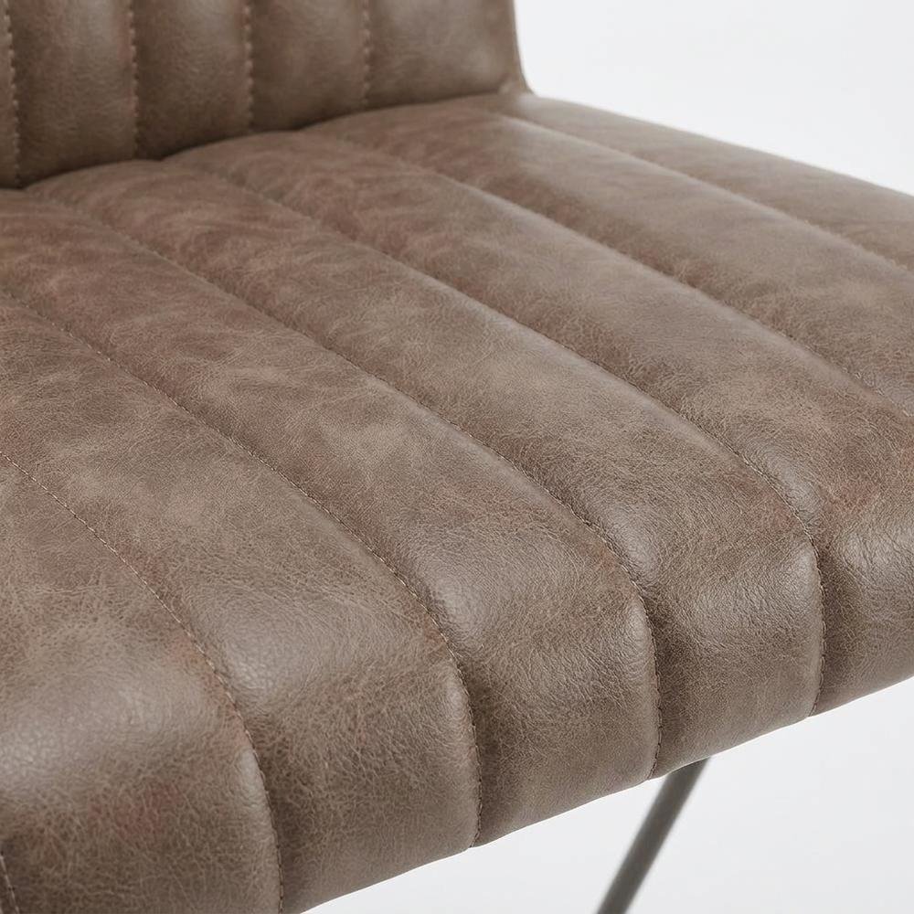Faux Leather Counter Stool with Channel-Tufted Bucket Seat and Gold Legs