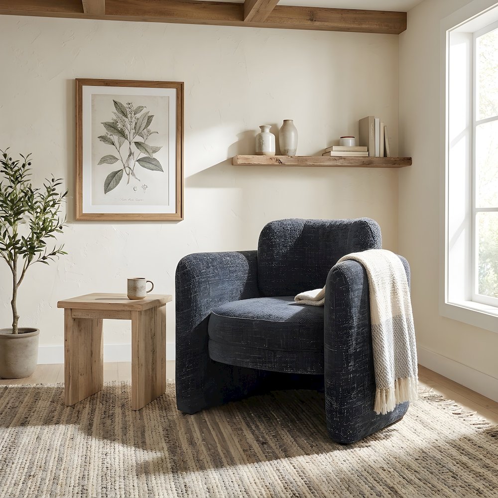 Chenille Upholstered Accent Armchair with Curved Frame, 300 lb Capacity