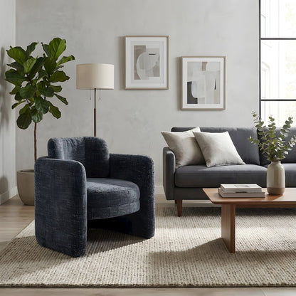 Chenille Upholstered Accent Armchair with Curved Frame, 300 lb Capacity