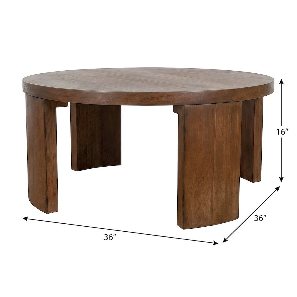 Wood Veneer Round Coffee Table with Panel-Style Legs, Living Room Accent