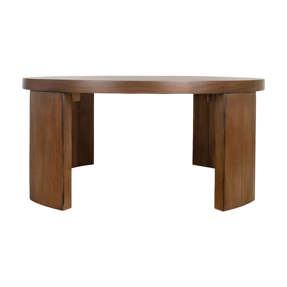 Wood Veneer Round Coffee Table with Panel-Style Legs, Living Room Accent