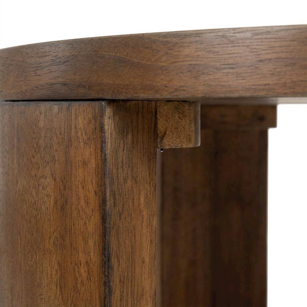 Wood Veneer Round Coffee Table with Panel-Style Legs, Living Room Accent