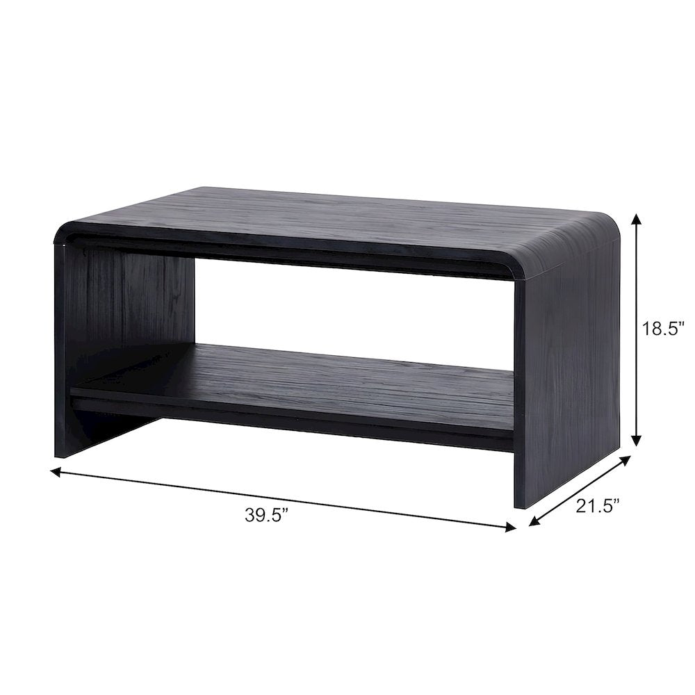 Faux Wood Veneer Rectangular Coffee Table with Open Bottom Shelf for Living Room