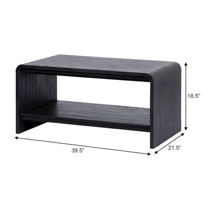 Faux Wood Veneer Rectangular Coffee Table with Open Bottom Shelf for Living Room