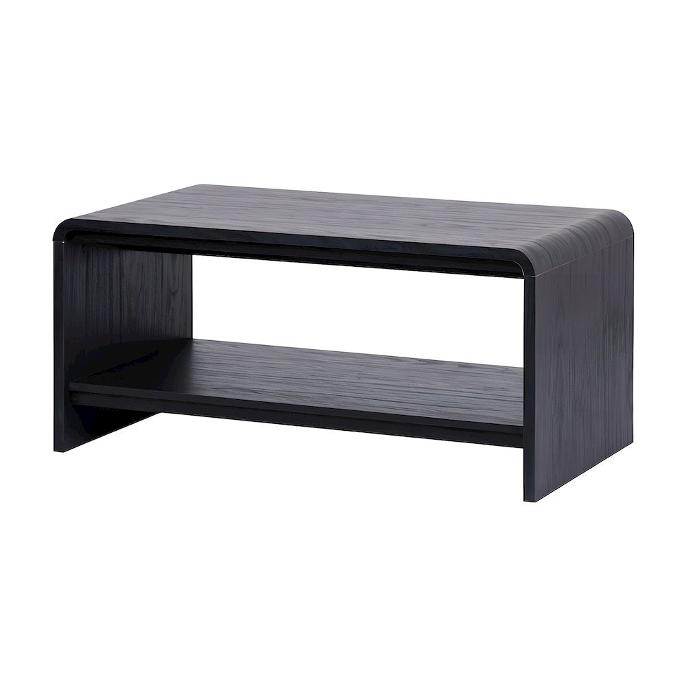 Faux Wood Veneer Rectangular Coffee Table with Open Bottom Shelf for Living Room