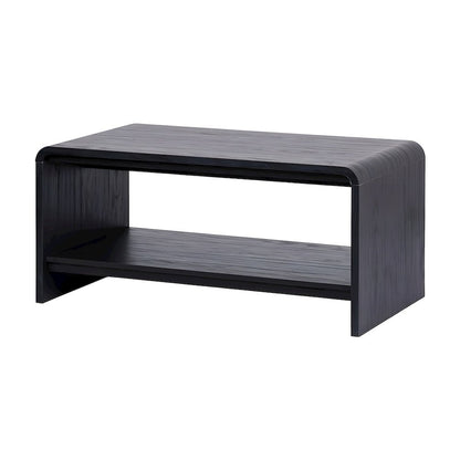 Faux Wood Veneer Rectangular Coffee Table with Open Bottom Shelf for Living Room