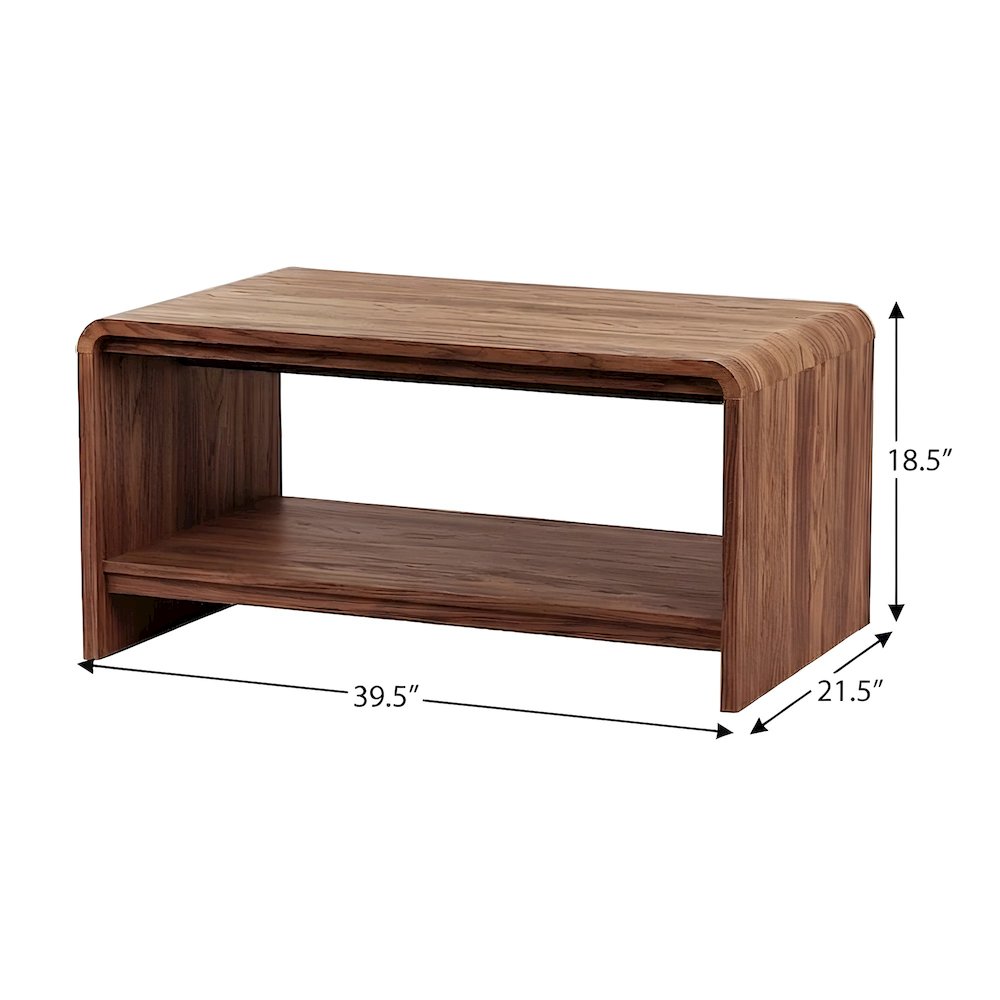 Wood Veneer Rectangular Coffee Table with Open-Shelf Storage