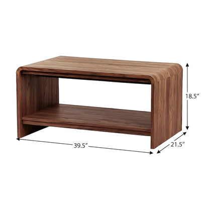 Wood Veneer Rectangular Coffee Table with Open-Shelf Storage