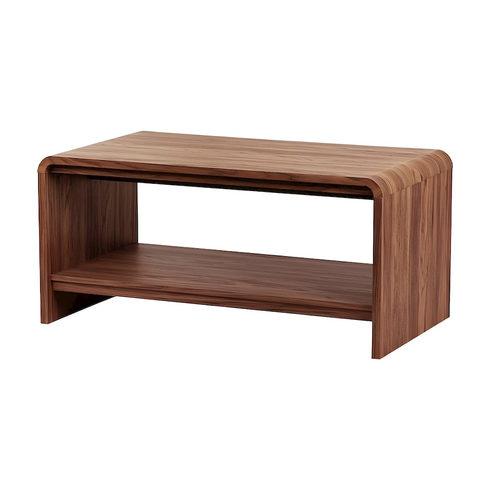 Wood Veneer Rectangular Coffee Table with Open-Shelf Storage