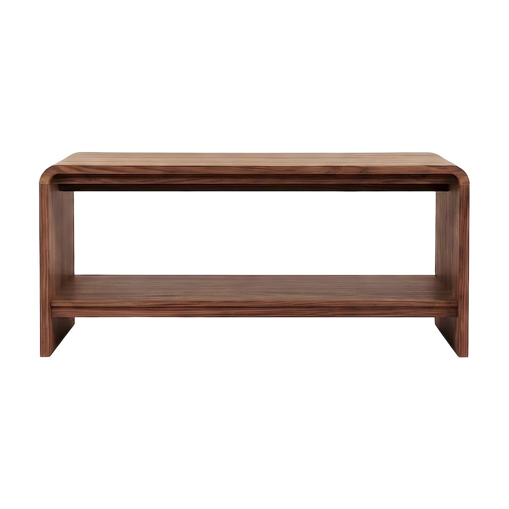 Wood Veneer Rectangular Coffee Table with Open-Shelf Storage