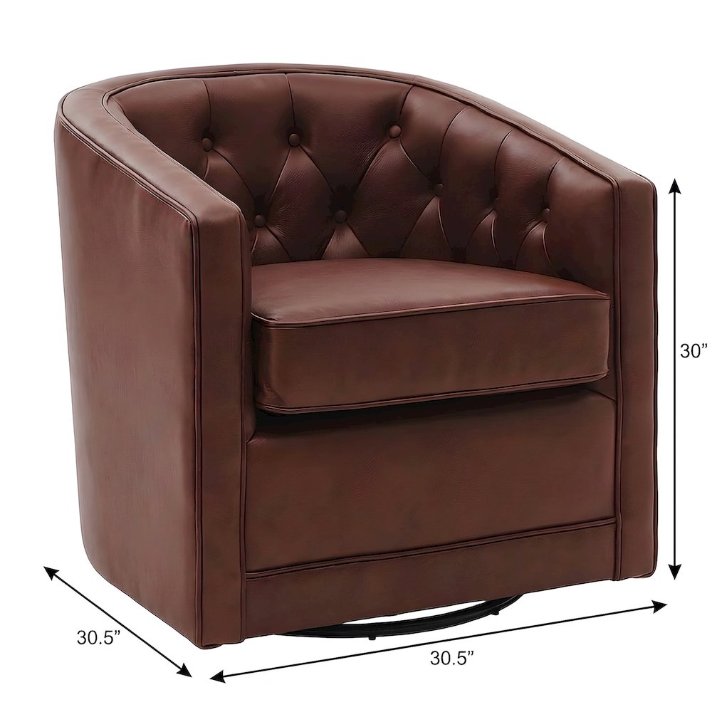 Top Grain Leather Swivel Accent Arm Chair with Tufted Back for Living Room