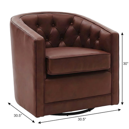 Top Grain Leather Swivel Accent Arm Chair with Tufted Back for Living Room
