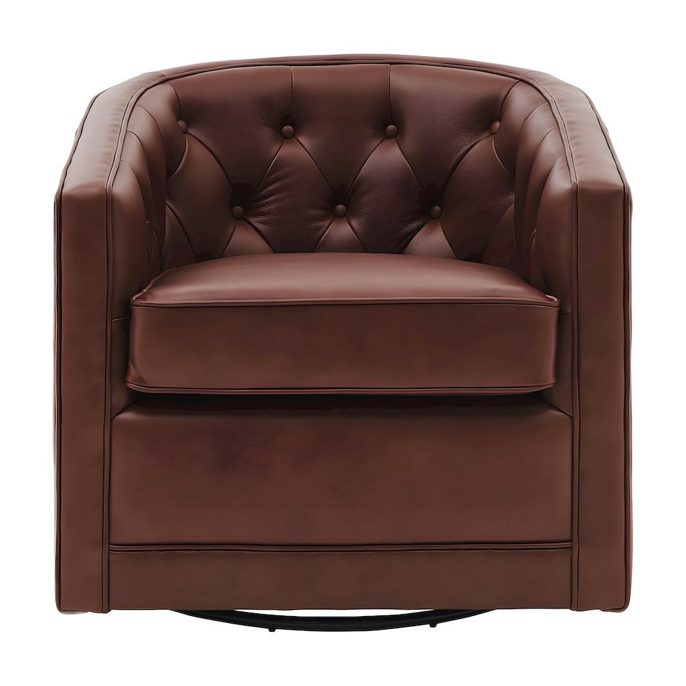 Top Grain Leather Swivel Accent Arm Chair with Tufted Back for Living Room