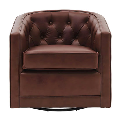 Top Grain Leather Swivel Accent Arm Chair with Tufted Back for Living Room