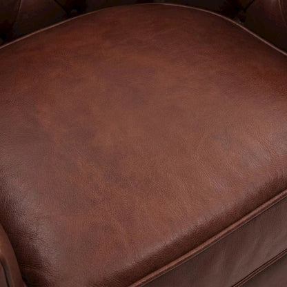 Top Grain Leather Swivel Accent Arm Chair with Tufted Back for Living Room