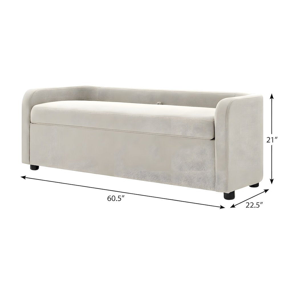 Fabric Upholstered Storage Bench with Lift-Top Seat and Black Legs