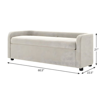 Fabric Upholstered Storage Bench with Lift-Top Seat and Black Legs