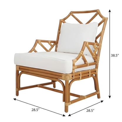 Rattan Accent Armchair with Chinese Chippendale Shield Back and Cushion
