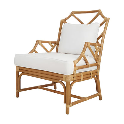 Rattan Accent Armchair with Chinese Chippendale Shield Back and Cushion