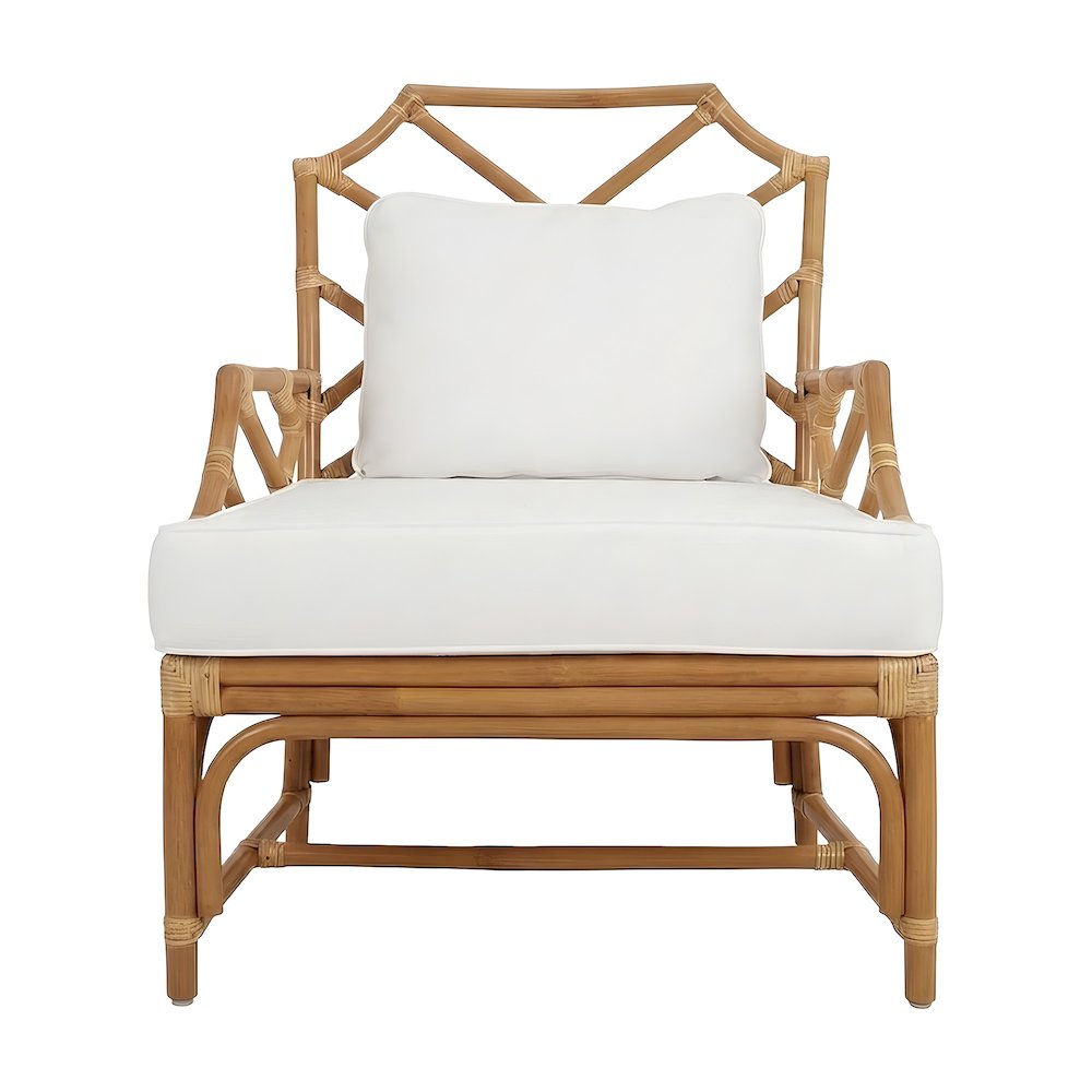 Rattan Accent Armchair with Chinese Chippendale Shield Back and Cushion