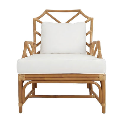 Rattan Accent Armchair with Chinese Chippendale Shield Back and Cushion