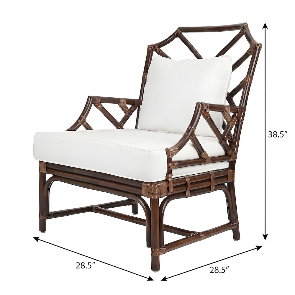 Rattan Armchair with Chinese Chippendale Shield Back, Removable Cushion