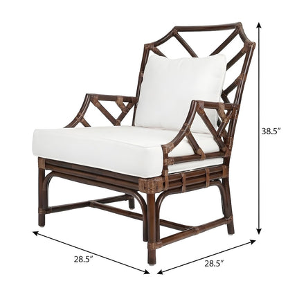 Rattan Armchair with Chinese Chippendale Shield Back, Removable Cushion