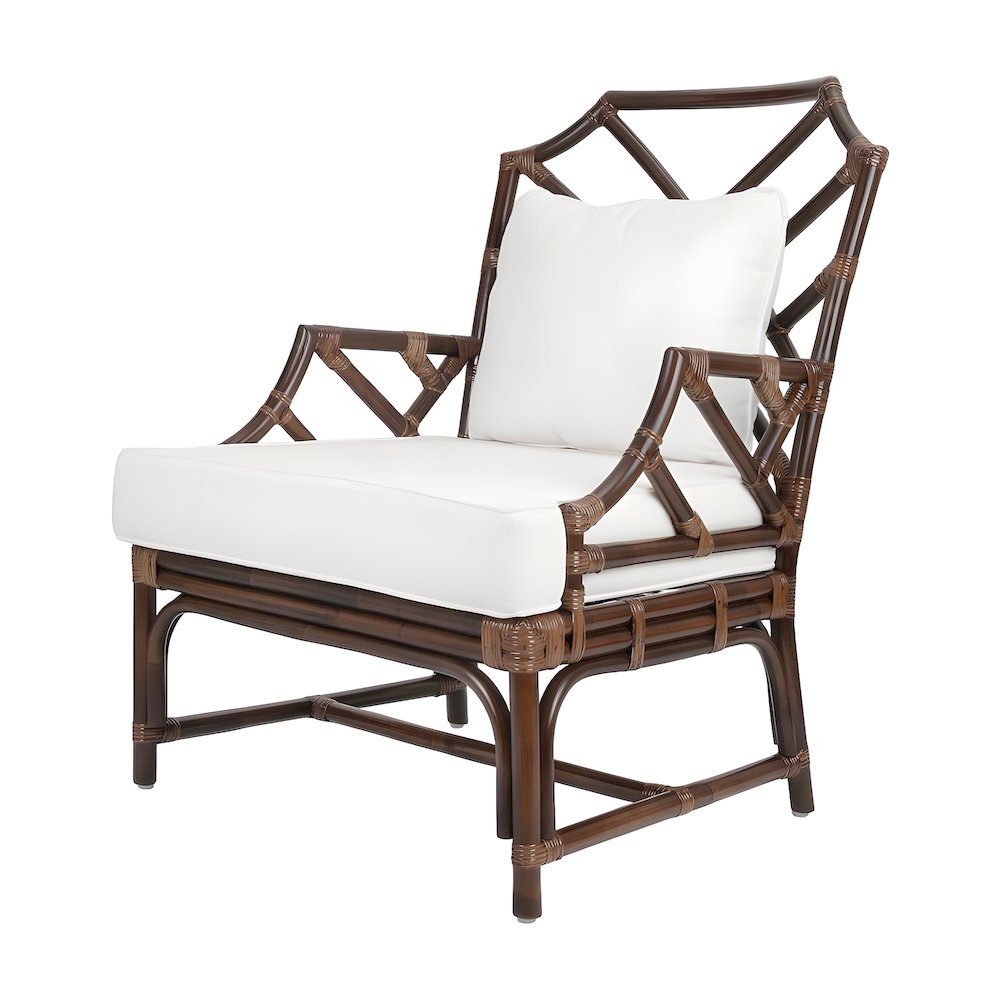 Rattan Armchair with Chinese Chippendale Shield Back, Removable Cushion