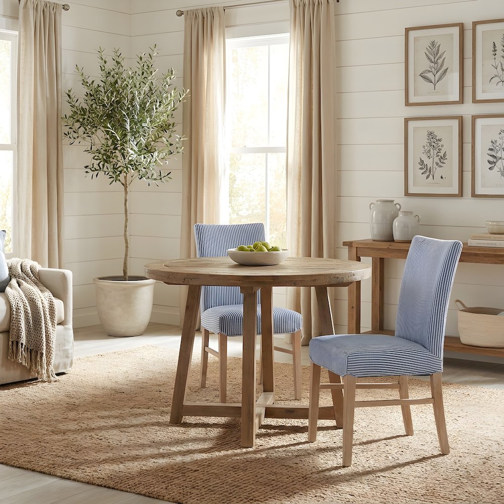 Viscose Linen Parsons Dining Side Chair with Solid Birch Legs, Set of 2