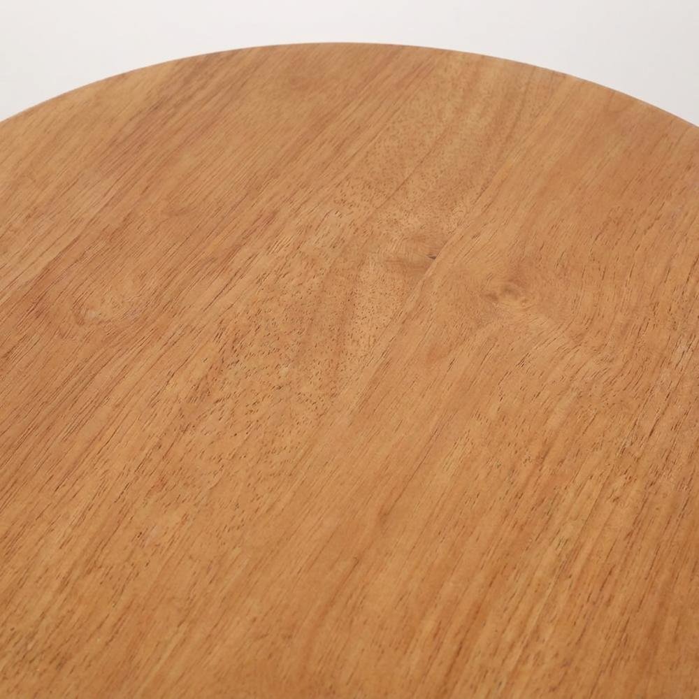 Rattan Round Accent Table with Solid Mindi Wood Top, Boho Side Table