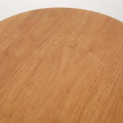 Rattan Round Accent Table with Solid Mindi Wood Top, Boho Side Table