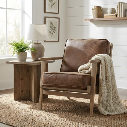 PU Upholstered Accent Arm Chair with Solid Beech Wood and Brushed Smoke Legs