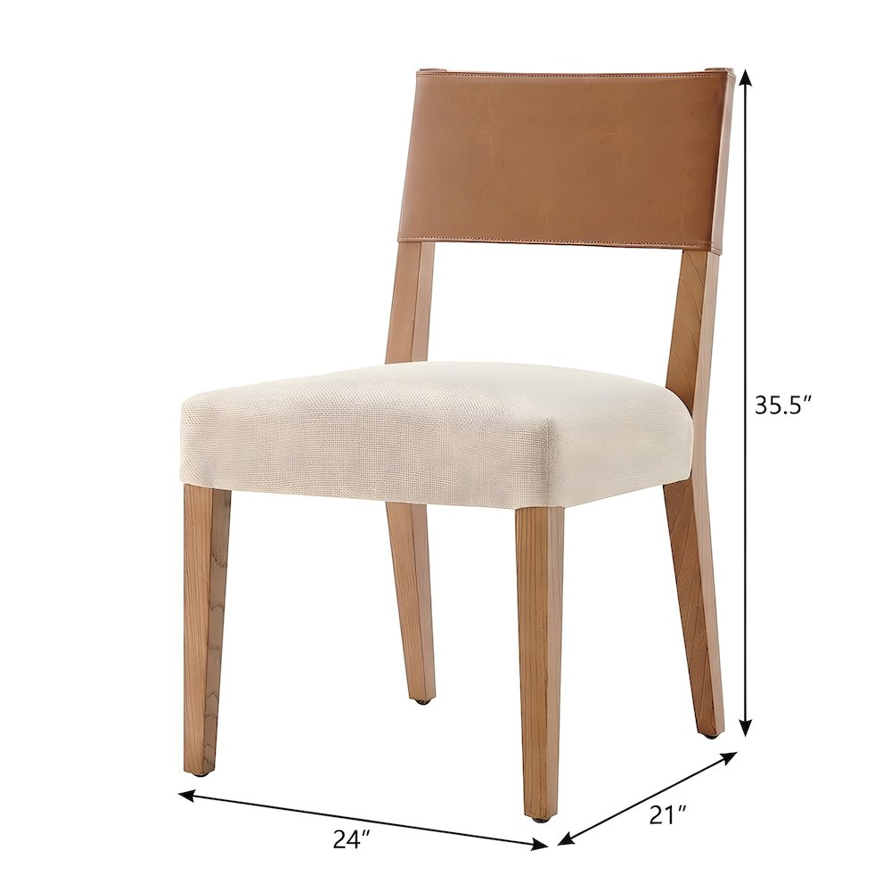 Faux Leather and Linen Dining Side Chair with Nettlewood Legs, Set of 2