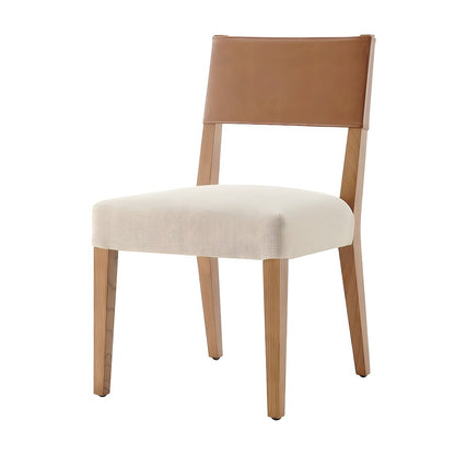Faux Leather and Linen Dining Side Chair with Nettlewood Legs, Set of 2