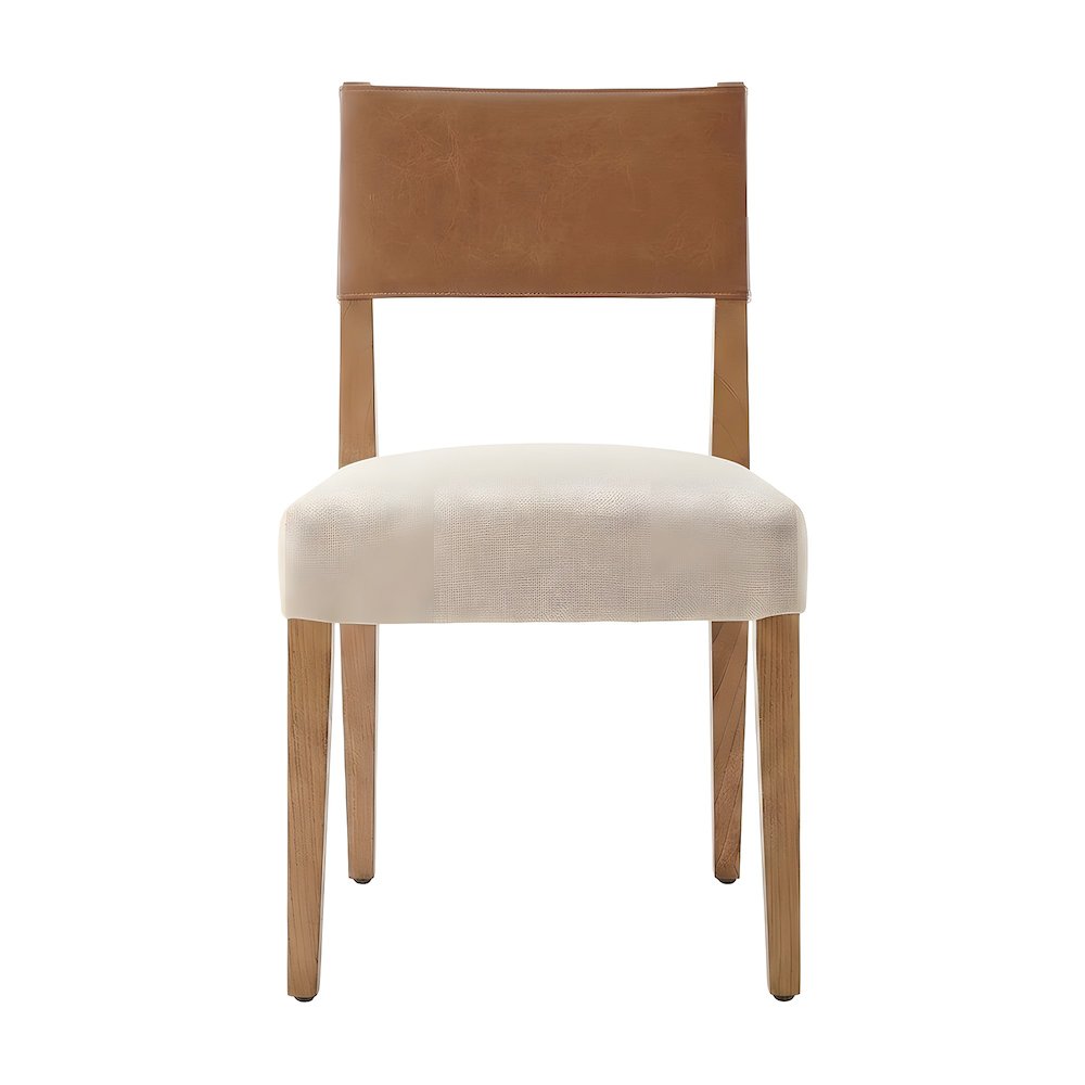 Faux Leather and Linen Dining Side Chair with Nettlewood Legs, Set of 2