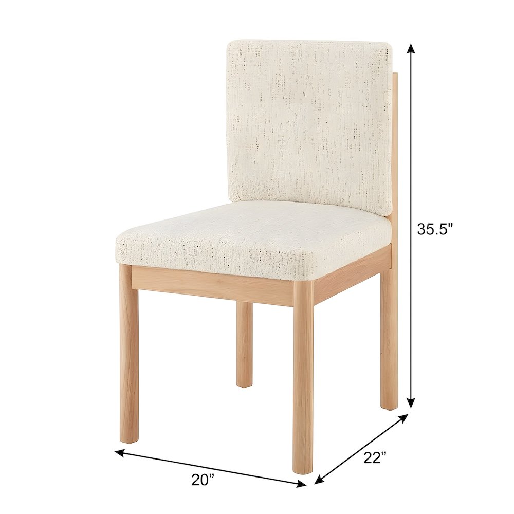 Chenille Fabric Japandi Dining Side Chair with Solid Rubber Wood Legs, Set of 2