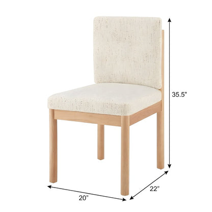 Chenille Fabric Japandi Dining Side Chair with Solid Rubber Wood Legs, Set of 2