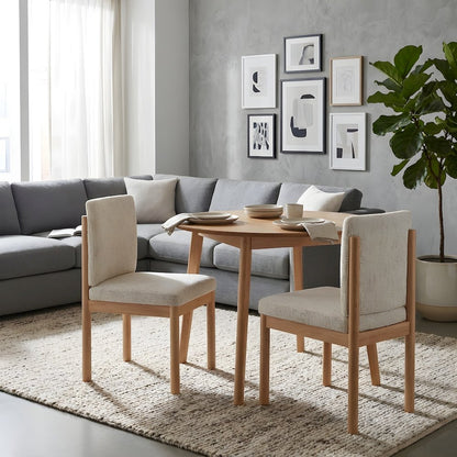 Chenille Fabric Japandi Dining Side Chair with Solid Rubber Wood Legs, Set of 2