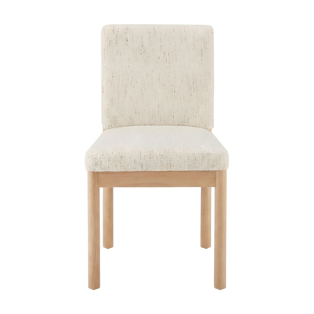 Chenille Fabric Japandi Dining Side Chair with Solid Rubber Wood Legs, Set of 2