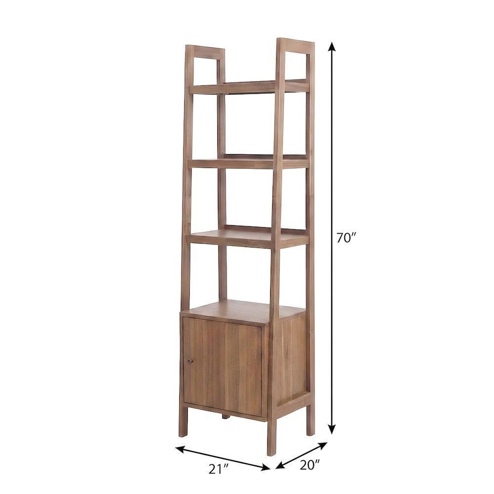 Solid Acacia Wood Tall Bookcase with Open Shelves and Cabinet Door with Storage