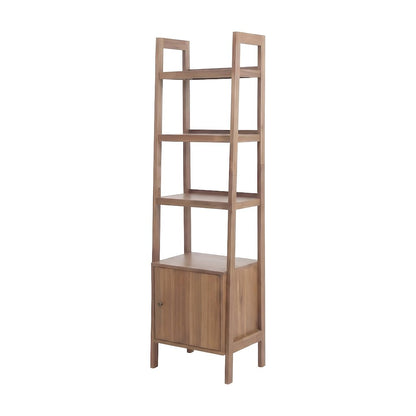 Solid Acacia Wood Tall Bookcase with Open Shelves and Cabinet Door with Storage