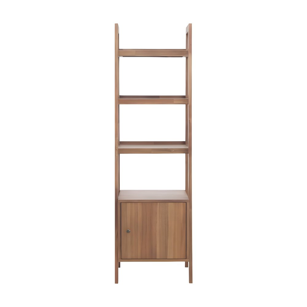 Solid Acacia Wood Tall Bookcase with Open Shelves and Cabinet Door with Storage