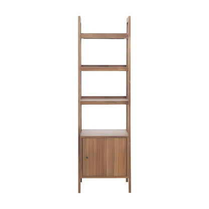 Solid Acacia Wood Tall Bookcase with Open Shelves and Cabinet Door with Storage
